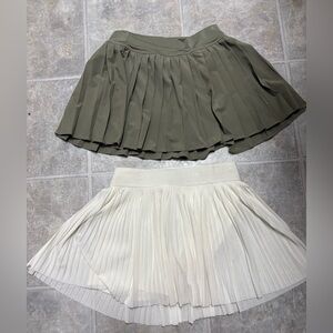 2- No Boundaries Pleated Circle Skirts in Olive Green and Cream